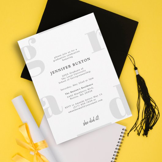 Invitation Grad moderne Silver Grey Graduation Party