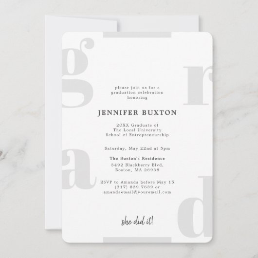 Invitation Grad moderne Silver Grey Graduation Party (Devant)