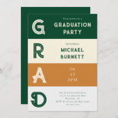 Invitation Grad moderne Vert rayé Grad Grad Graduation (Devant / Derrière)