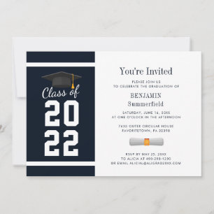 Invitation Grad Party 2022 de la marine moderne et de la blan