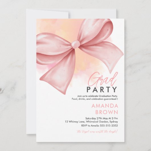 Invitation Grad party 2025 Bow rose Elegant tendance (Devant)