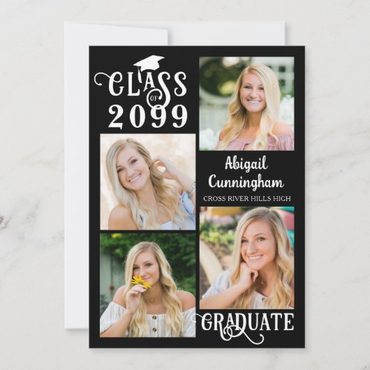 Invitation Grad Party 5 Photos Fancy Class Année Script (Devant)