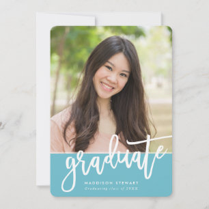 Invitation GRAD PARTY chic photo calligraphie tendance turquo