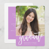 Invitation GRAD PARTY chic photo calligraphie tendance violet (Devant / Derrière)