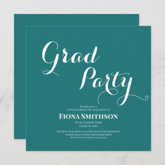 Invitation Grad Party Moderne Vert Carré (Devant / Derrière)
