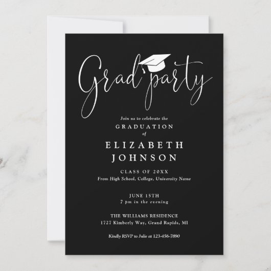 Invitation Grad Party Noir et Blanc Grad Grad Grad Grad Grad  (Devant)