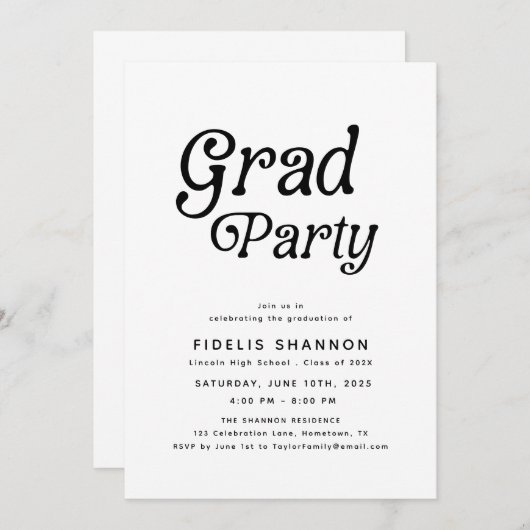 Invitation Grad Party Rétro Grad Grad Grad Grad Grad Grad Gra (Devant / Derrière)