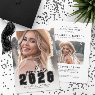 Invitation Grad Party Simple Black White Photo Graduation