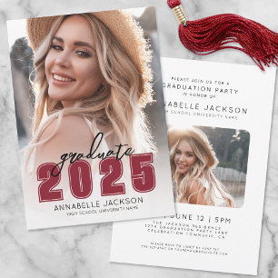 Invitation Grad Party Simple Red Photo Graduation