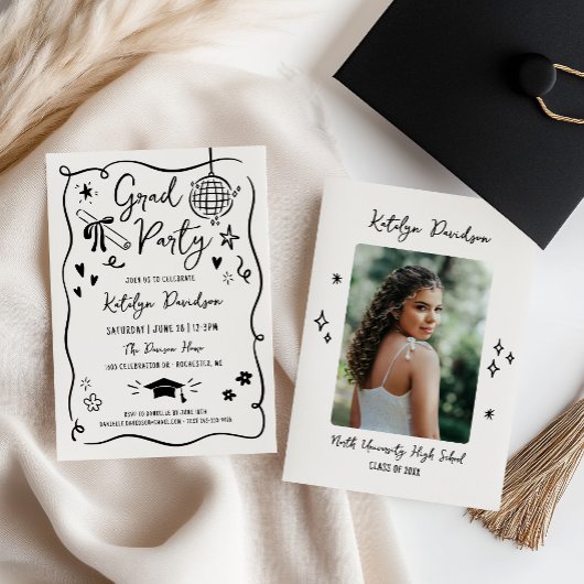 Invitation Grad Party Whimsical Doodle Frame