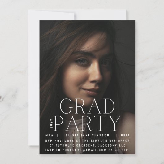 Invitation GRAD PARTY | White Modern Script College (Devant)
