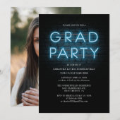 Invitation Grad Photo Bleu Néon Signé Parti de Graduation (Devant / Derrière)