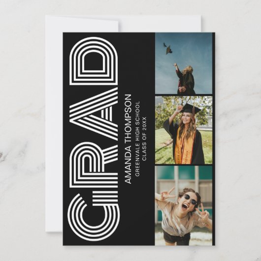 Invitation Grad Photo Collage Black Gold Graduation (Devant)