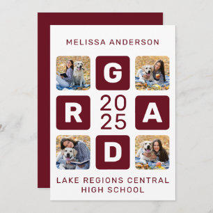 Invitation Grad Photo Collage Bourgogne Unique Graduation