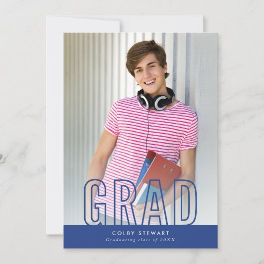 Invitation GRAD photo moderne contour type superposition bleu (Devant)