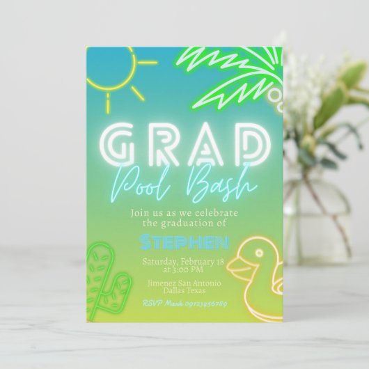 Invitation Grad Pool Bash - Pool Party (Debout devant)