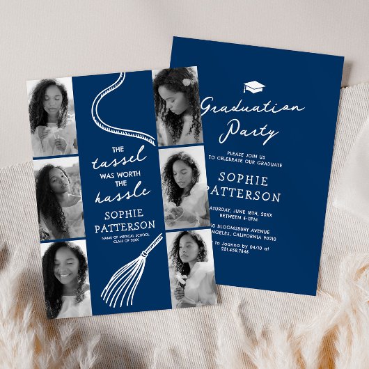Invitation Grad Tassel 6 Photo Blue Graduation Party