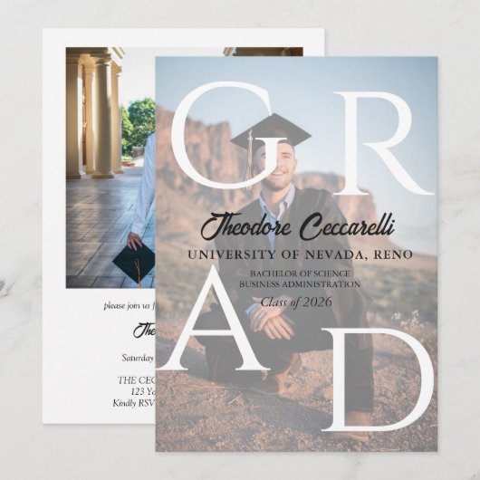 Invitation GRAD, Two-Image Graduation Announcement & Invite (Devant / Derrière)