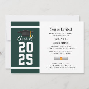 Invitation Grad Vert Vert moderne Blancs Photo Grad Grad Grad