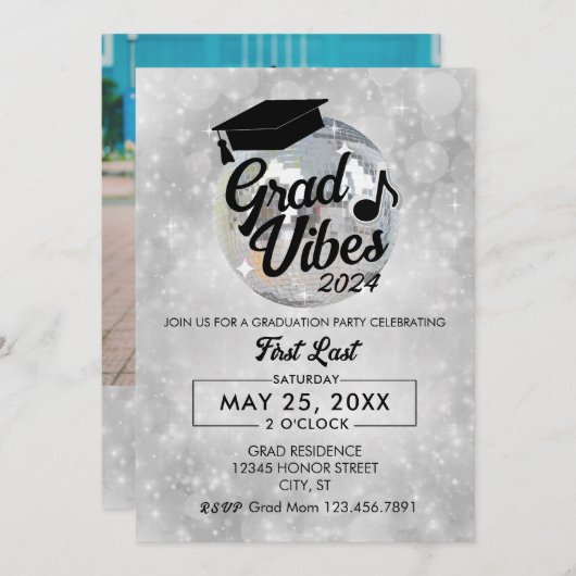 Invitation Grad Vibes Graduation Party (Devant / Derrière)