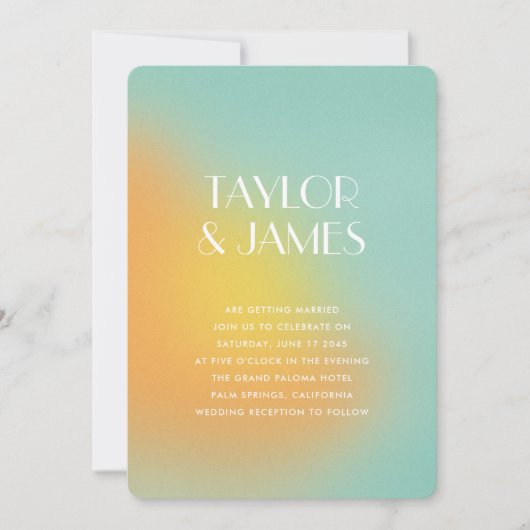 Invitation Gradient Orange Turquoise QR Code Modern Wedding (Devant)