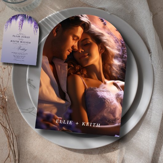 Invitation Gradient Whimsal violet floral Arche photo Maridin