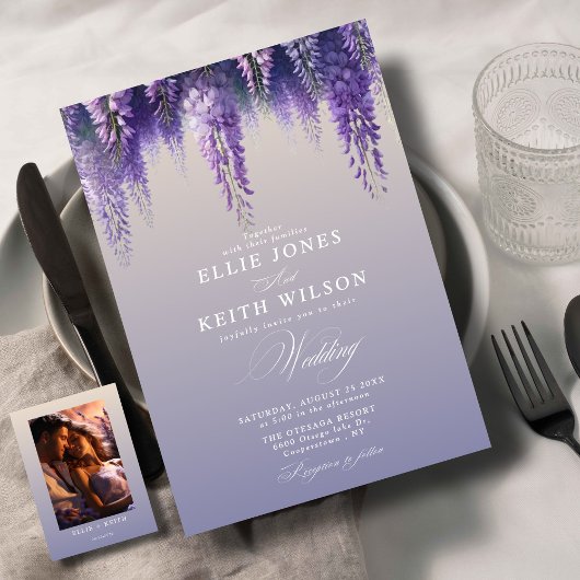 Invitation Gradient Whimsical violet Mariage photo floral