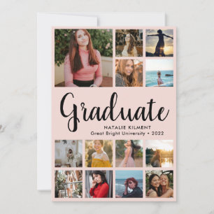 Invitation Graduate 14 Photo Collage rose et noir Graduation