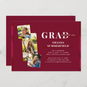 Invitation Graduate 2022 Burgundy Photo Geometry Grad Party