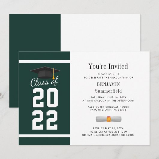 Invitation Graduate 2024 Green White Graduation Party (Devant / Derrière)
