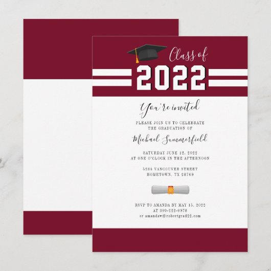 Invitation Graduate 2025 Burgundy White Graduation Party (Devant / Derrière)