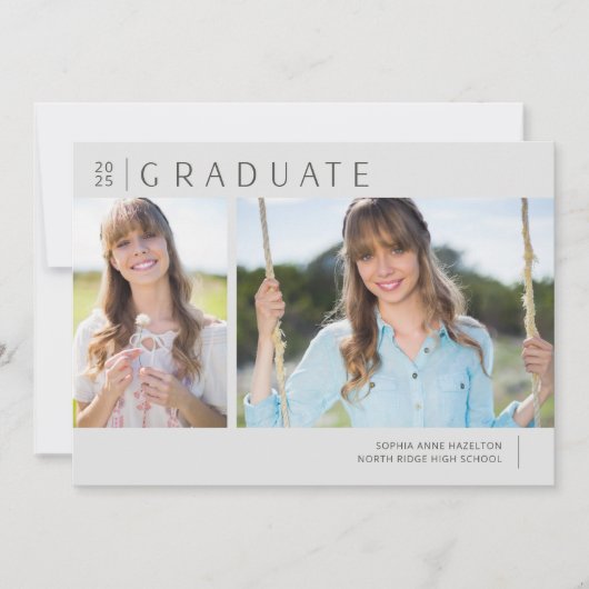 Invitation Graduate 2025 Neutral Grey Photo Party (Devant)