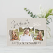 Invitation Graduate 3 Photo Modern Script Graduation Party (Debout devant)