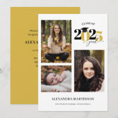 Invitation Graduate 3 Photos Collage Gold Classe de 2025 (Devant / Derrière)