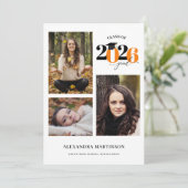 Invitation Graduate 3 Photos Collage Orange Classe de 2023 (Debout devant)
