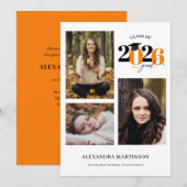 Invitation Graduate 3 Photos Collage Orange Classe de 2023 (Devant / Derrière)