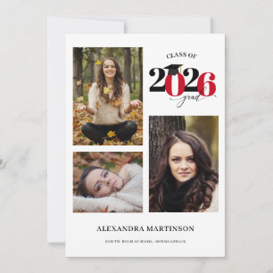 Invitation Graduate 3 Photos Collage Red Class of 2023
