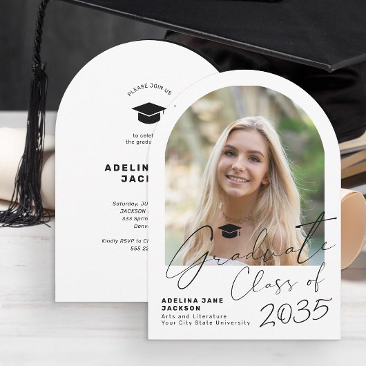 Invitation Graduate arch photo modern script graduation party