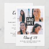Invitation Graduate Black Block Multi Photo Graduation Party (Devant / Derrière)