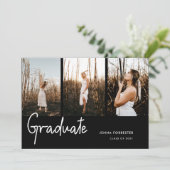 Invitation Graduate Black Three Photos (Debout devant)