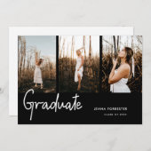 Invitation Graduate Black Three Photos (Devant / Derrière)