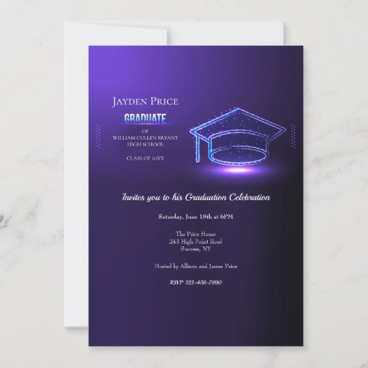 Invitation Graduate Casquette Graduate Graduate Party (Devant)