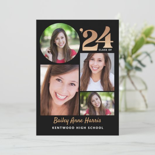 Invitation Graduate Circle Black Class of 2024 Printable (Debout devant)