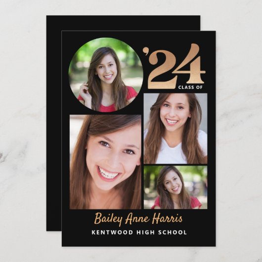 Invitation Graduate Circle Black Class of 2024 Printable (Devant / Derrière)