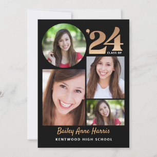 Invitation Graduate Circle Black Class of 2024 Printable