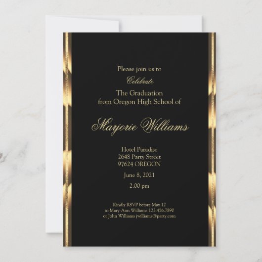Invitation Graduate Class of 2021 Black and Gold Script (Dos)