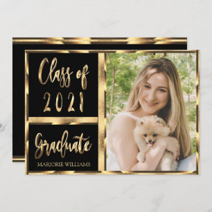 Invitation Graduate Class of 2021 Black and Gold Script