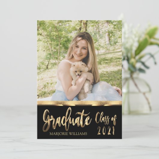 Invitation Graduate Class of 2021 Black and Gold Script (Debout devant)
