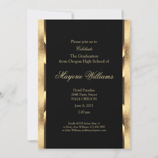 Invitation Graduate Class of 2021 Black and Gold Script (Dos)