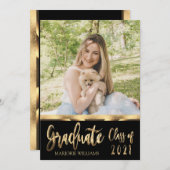Invitation Graduate Class of 2021 Black and Gold Script (Devant / Derrière)